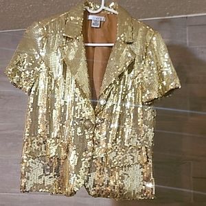 WD NY, SZ 10, Vintage Gold Sequin Short Sleeve Jacket